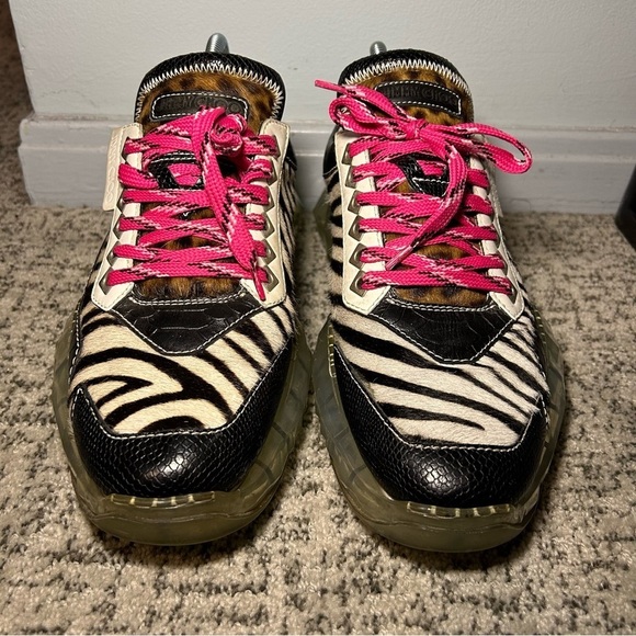 Jimmy Choo Diamond Black & White Zebra Print Lace-Up Sneakers Size 12 - Picture 3 of 12